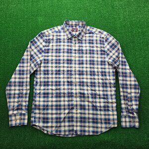 Untuckit Shirt Mens Large Blue Plaid Button Up Long Sleeve Luke-WF Preppy Casual